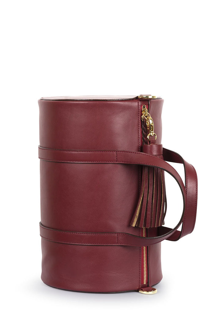 Bolso bowling de piel burdeos Leandra. Bolso de piel made in Spain Leandra