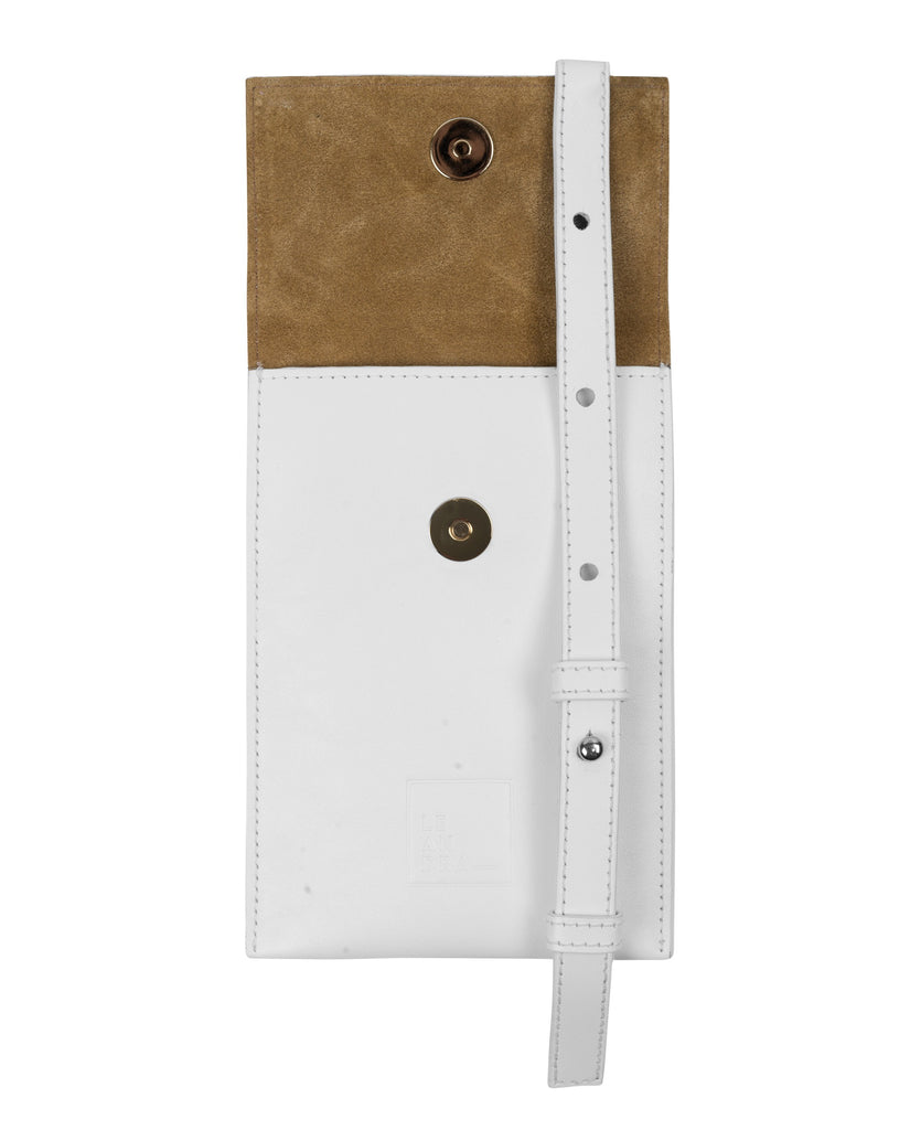 Bolso mini bandolera blanco de piel multiposición Leandra. Bolso de piel Made in Spain Leandra