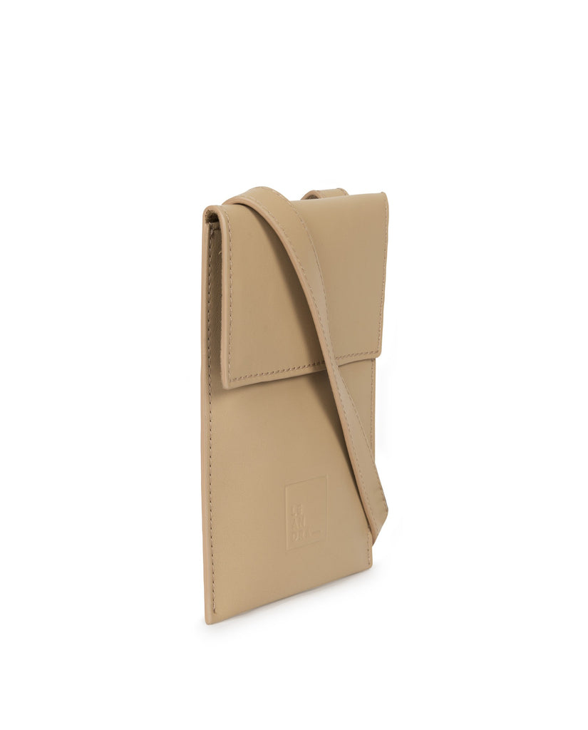 Bolso mini bandolera champagne multiposición de piel Leandra. Bolso de piel Made in Spain Leandra