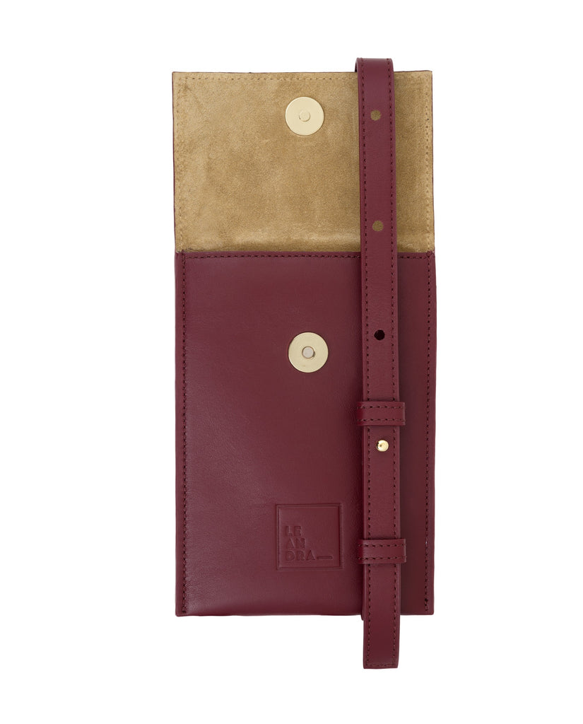Mini bandolera burgundy Leandra Bolso mini de piel Made in Spain Leandra