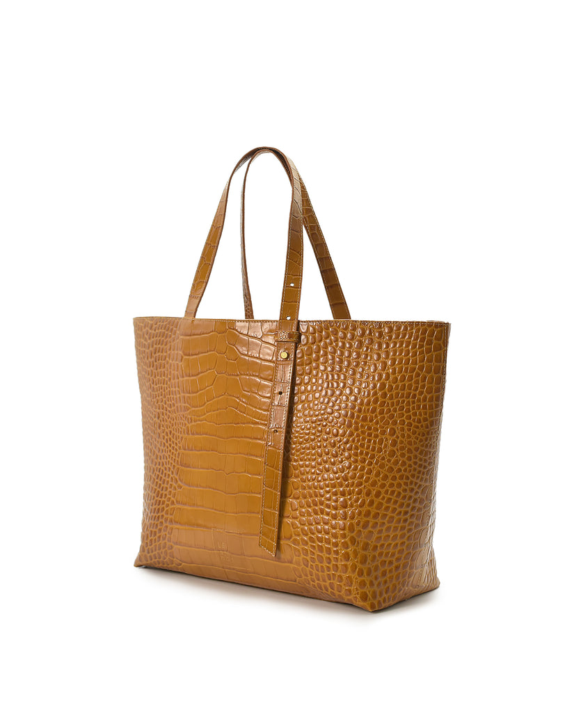 Imagen de Bolso tipo shopping bag de piel grabada en coco color camel Leandra made in Spain