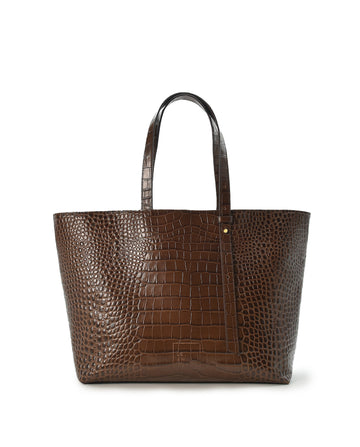 Imagen de bolso shopping bag de piel grabada en coco color marrón made in Spain Leandra