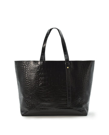 Imagen frontal de bolso shopping bag de piel grabada en coco negro Leandra