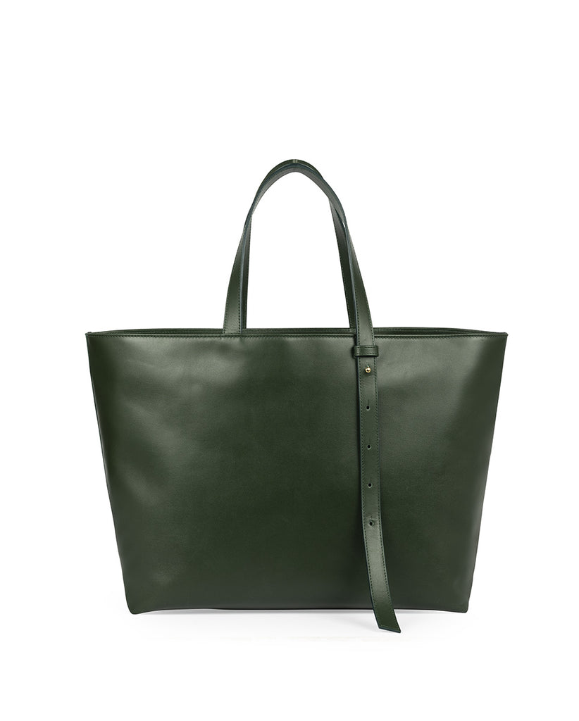 Imagen trasera de bolso tipo Shopping bag piel color verde Leandra. Bolsos de piel made in Spain Leandra