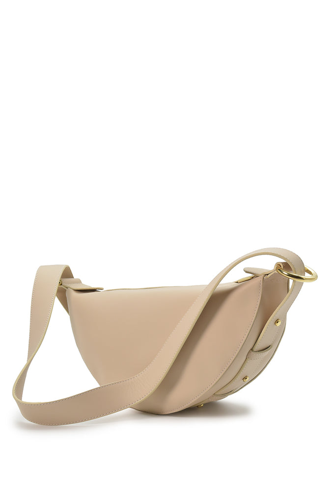 Bandolera media luna multiposición color crema Leandra detalle gemelos