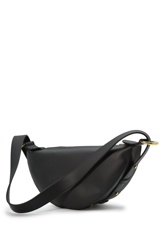 Bandolera media luna multiposición color negro Leandra made in Ubrique