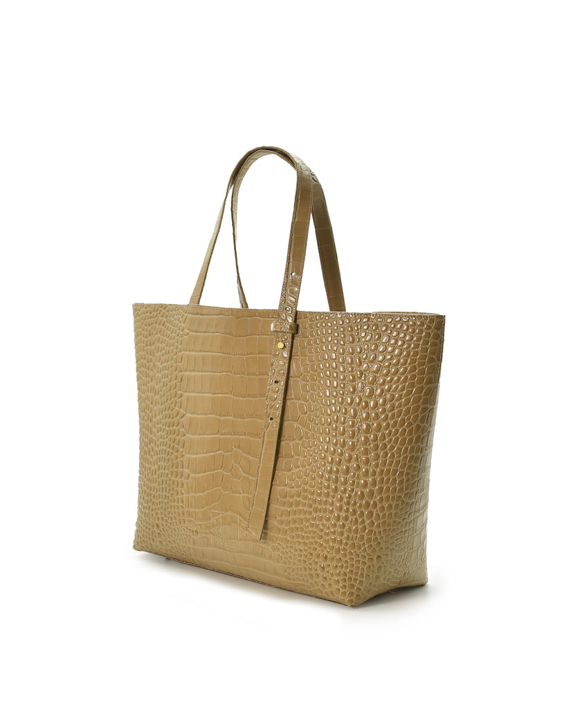 Bolso tipo shopping bag grabado en coco color beige Leandra fabricado en España