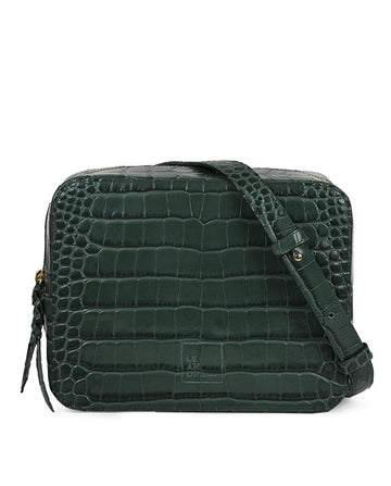 Crossbody de piel vacuno grabado en coco verde forest Leandra. Bolso de piel Leandra made in Spain. Imagen principal